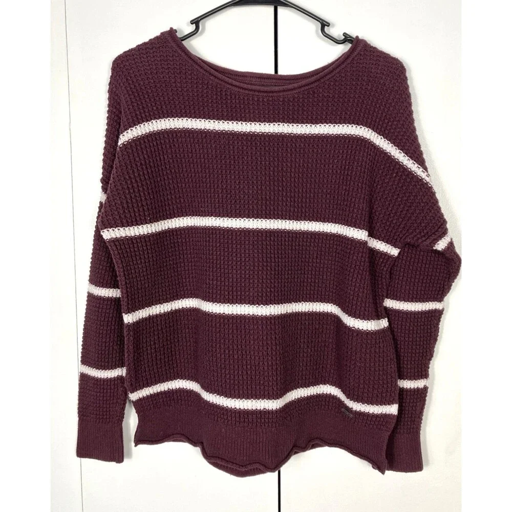 Hollister Women Purple & White Striped Knit Sweater Size Medium